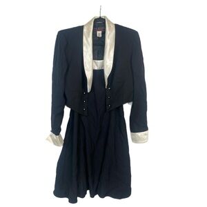 J.R.Nites Vintage Women’s Jacket and Dress Black W/white trim size 14 NWOT